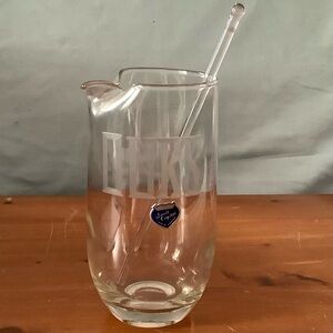 NWOT Javit Crystal Engraved Glass Mixer With Stirrer